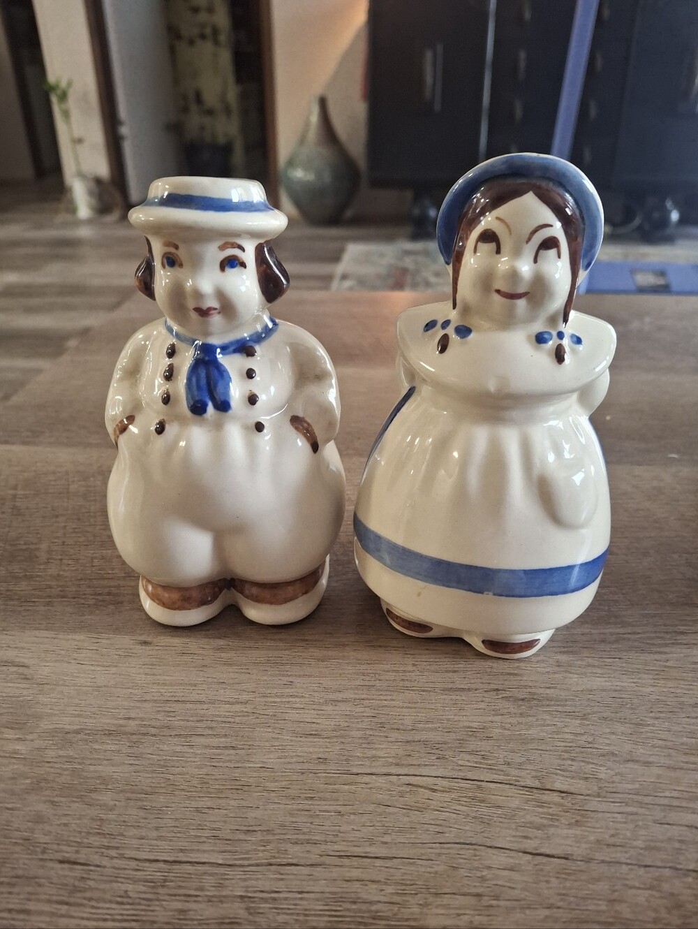 Vintage Ceramic Dutch Couple Salt & Pepper Shakers - Blue and White